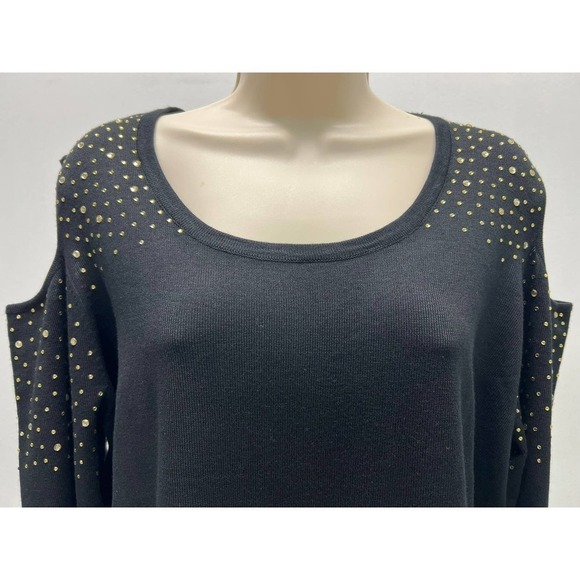 Women's Blouse / Sweater  Questions Gray Size 2X - Cold Shoulder Long Sleeves. - Picture 5 of 6